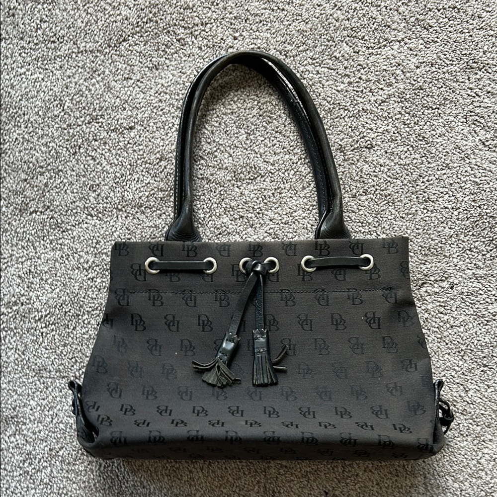 Vintage Dooney & Bourke Black Canvas Monogram Shoulder Bag